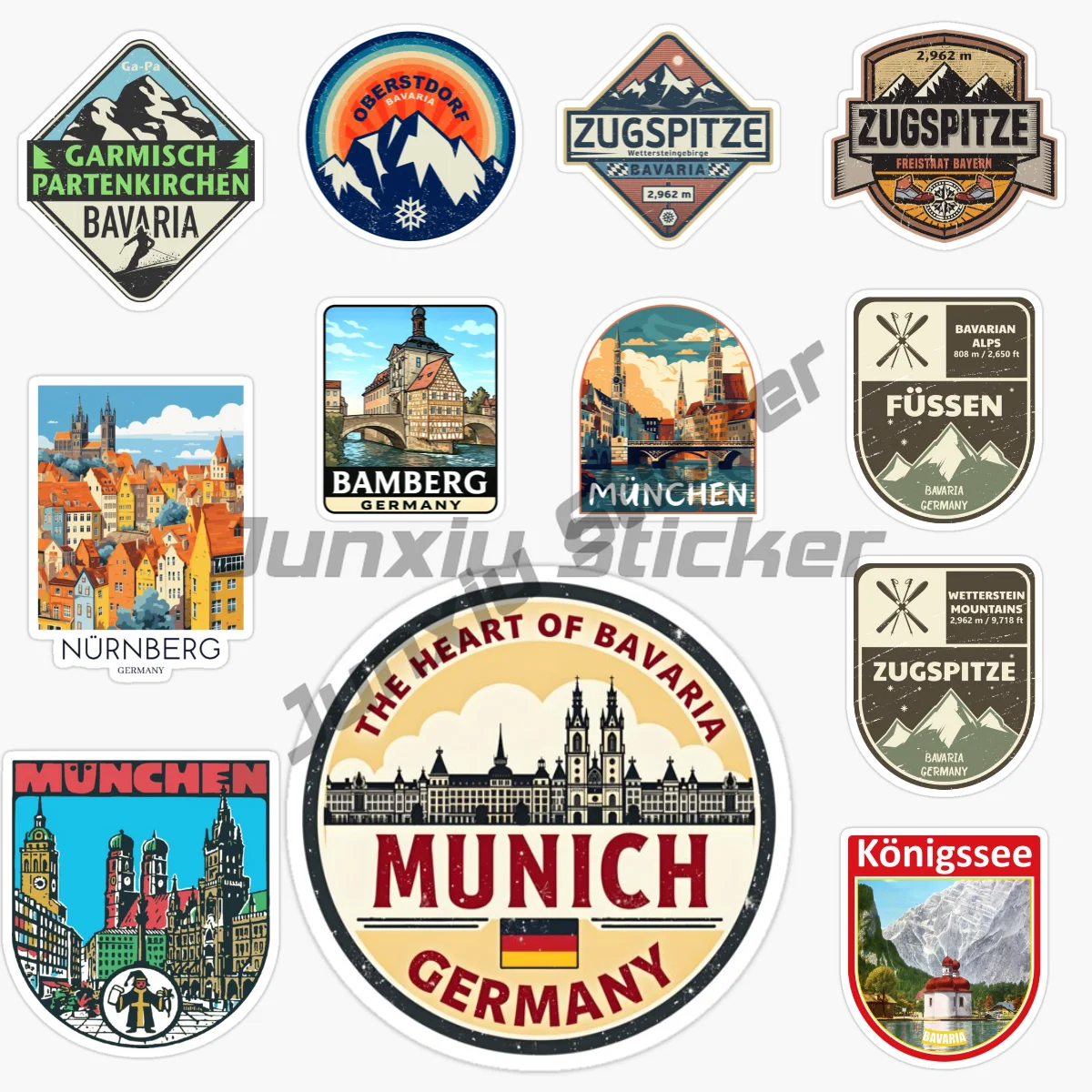GERMANY BAVARIA BAMBERG ZUGSPITZE OBERSTDORF MUNICH FUSSEN Travel Scenery Car Sticker Vinyl Self-adhesive Decal Decorative Decal
GERMANY BAVARIA BAMBERG ZUGSPITZE OBERSTDORF MUNICH FUSSEN Travel Scenery Car Sticker Vinyl Self-adhesive Decal Decorative Decal
