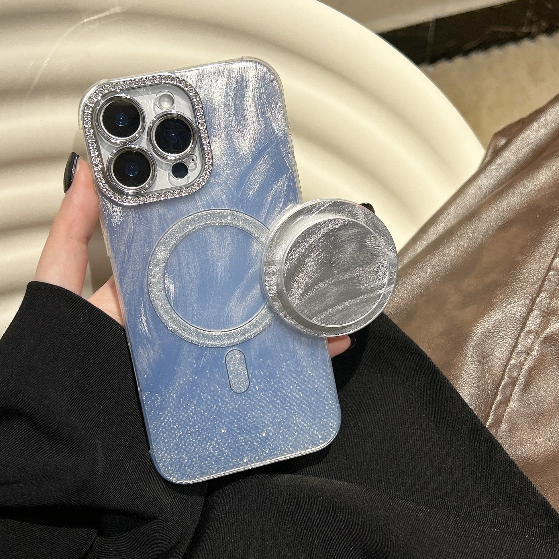 Luxury silver magnetic stand case for iPhone 16 15 14 13 Pro Max 15pro Fashion flash lens ring wireless charging anti-drop cover
Luxury silver magnetic stand case for iPhone 16 15 14 13 Pro Max 15pro Fashion flash lens ring wireless charging anti-drop cover