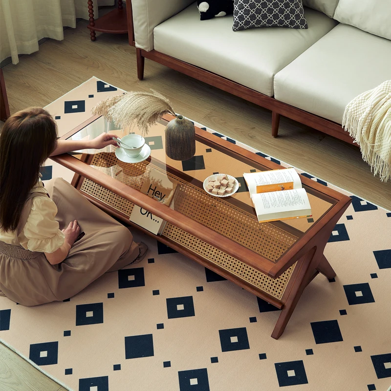 Retro coffee table solid wood rattan living room household dining table dual-purpose glass rectangular simple modern
Retro coffee table solid wood rattan living room household dining table dual-purpose glass rectangular simple modern