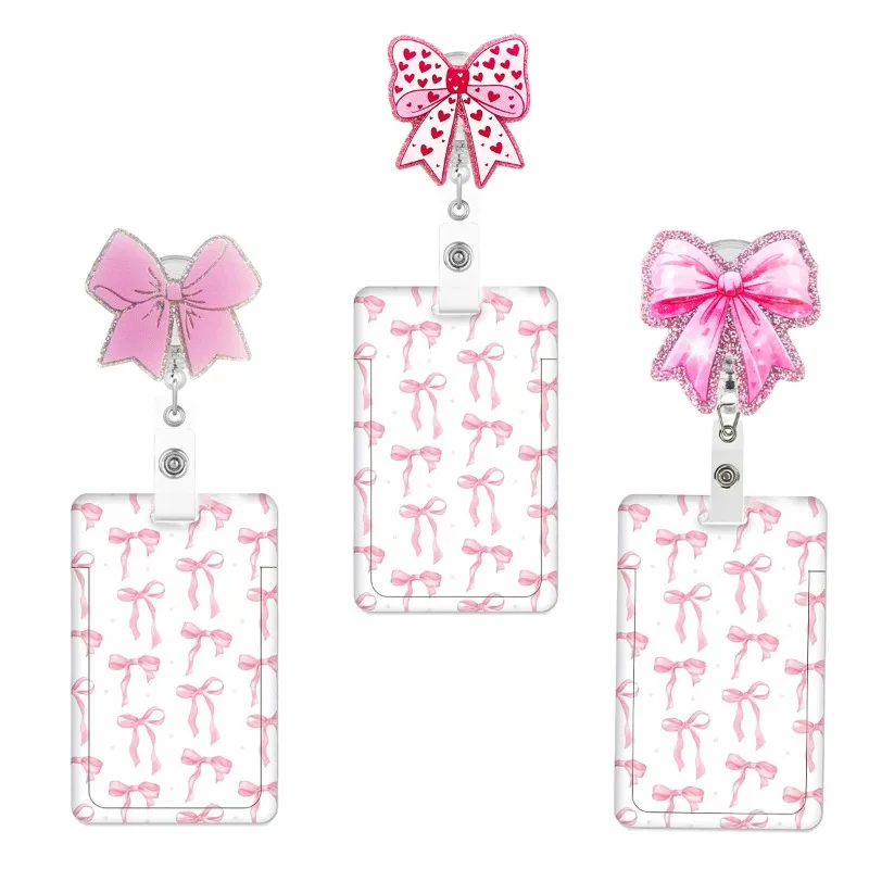 Glitter Retractable Badge Reel Set with Bow Vertical Double Sided UV Printed ID Card Holder Belt Clip Badge Reel for Women Work
Glitter Retractable Badge Reel Set with Bow Vertical Double Sided UV Printed ID Card Holder Belt Clip Badge Reel for Women Work