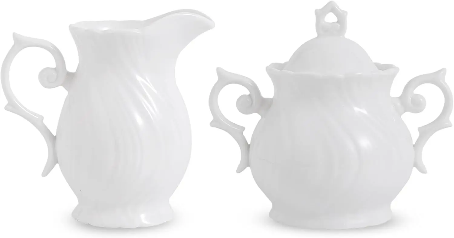 Ceramic Sugar and Creamer Set with Lid for Coffee or Tea, White Porcelain Pitcher and Sugar Bowl for Kitchen
Ceramic Sugar and Creamer Set with Lid for Coffee or Tea, White Porcelain Pitcher and Sugar Bowl for Kitchen