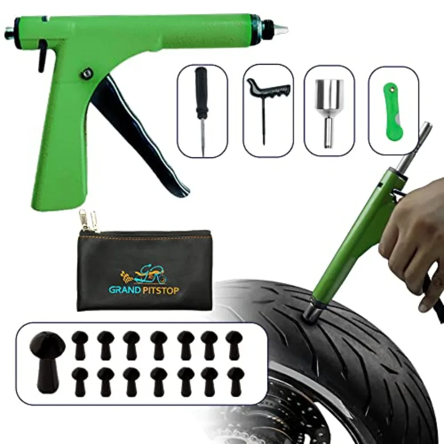 GRAND PITSTOP Tubeless Tire Gun Puncture Repair Kit with Mushroom Plug for Car Motorcycle ATV Truck Tractor Tyre Punctures and
GRAND PITSTOP Tubeless Tire Gun Puncture Repair Kit with Mushroom Plug for Car Motorcycle ATV Truck Tractor Tyre Punctures and