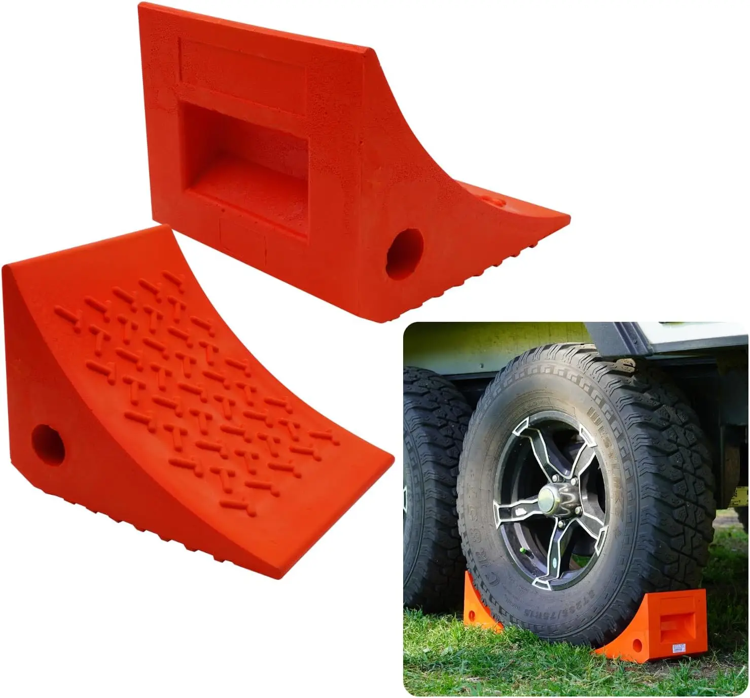 Heavy Duty Wheel Chocks (2 Pack) - Durable, Non-Slip Solid Rubber for Boat Trailers, RV, Truck, Camper - All Weather, Orange
Heavy Duty Wheel Chocks (2 Pack) - Durable, Non-Slip Solid Rubber for Boat Trailers, RV, Truck, Camper - All Weather, Orange