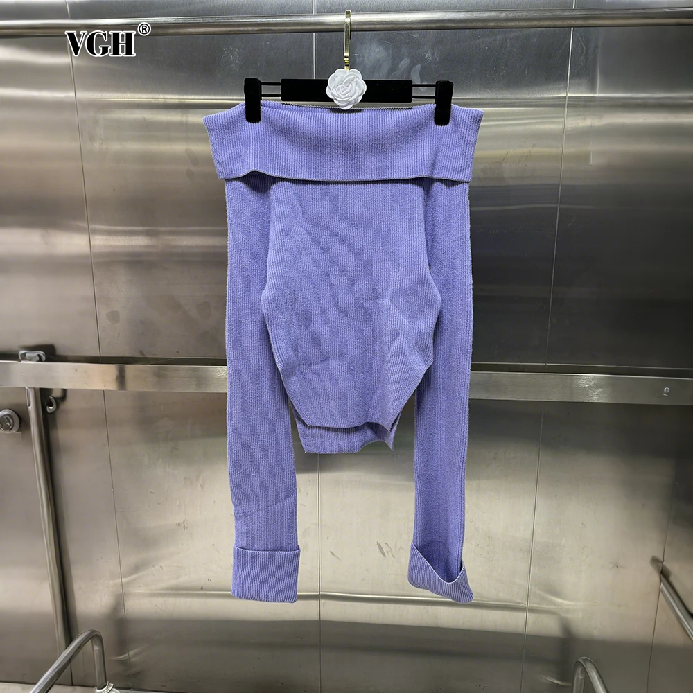 VGH Solid Temperament Sexy Knitwear for Women Slash Neck Long Sleeve Off Shoulder Slimming Irrgular Design Sweater Female Spring
VGH Solid Temperament Sexy Knitwear for Women Slash Neck Long Sleeve Off Shoulder Slimming Irrgular Design Sweater Female Spring