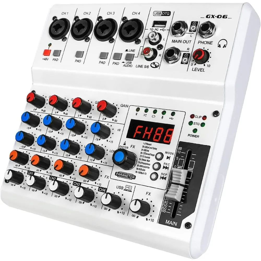 6-Channel Audio Mixer with 99 Sound Effects for PC,Portable Sound Mixing Console with Bluetooth USB Recording Input
6-Channel Audio Mixer with 99 Sound Effects for PC,Portable Sound Mixing Console with Bluetooth USB Recording Input
