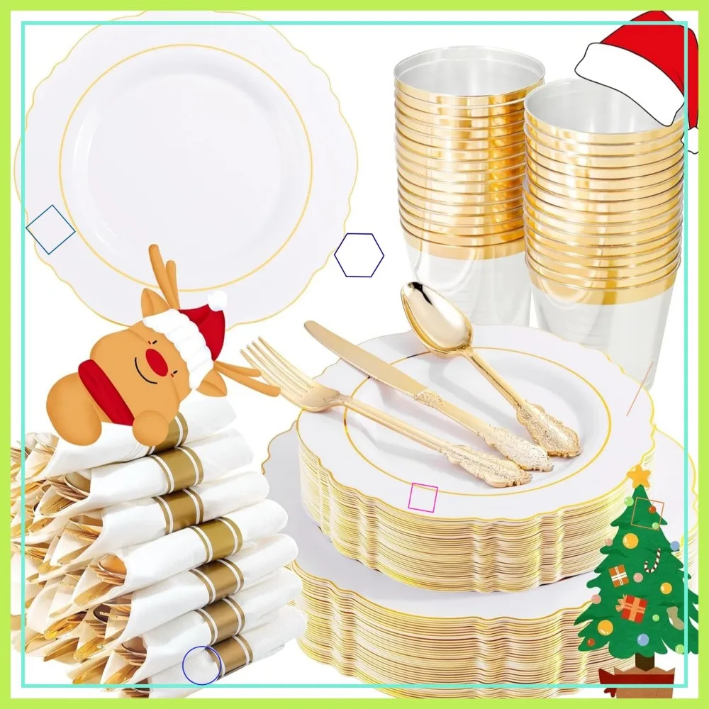 350PCS Gold Plastic Dinnerware Set for 50 Guests - Disposable Plates, Cups, Napkins & Silverware for Weddings & Parties
350PCS Gold Plastic Dinnerware Set for 50 Guests - Disposable Plates, Cups, Napkins & Silverware for Weddings & Parties