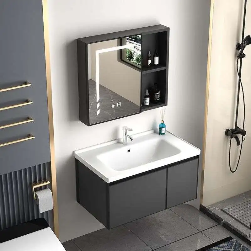 Space aluminum bathroom cabinet combination, smart mirror, bathroom slate washbasin
Space aluminum bathroom cabinet combination, smart mirror, bathroom slate washbasin