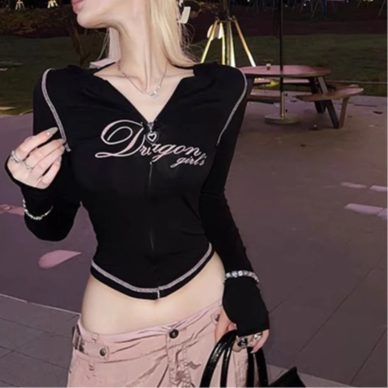 Женская черная укороченная толстовка на молнии, облегающая, с длинными рукавами, стразами и буквенным принтом, в стиле Y2K, для весны и осени
Женская черная укороченная толстовка на молнии, облегающая, с длинными рукавами, стразами и буквенным принтом, в стиле Y2K, для весны и осени