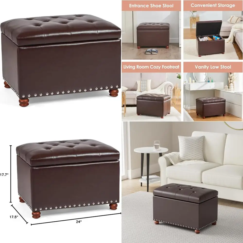 24-дюймовый пуфик с местом для хранения, мягкий табурет-куб из искусственной кожи, небольшая подставка для ног с откидной крышкой для гостиной
24-дюймовый пуфик с местом для хранения, мягкий табурет-куб из искусственной кожи, небольшая подставка для ног с откидной крышкой для гостиной