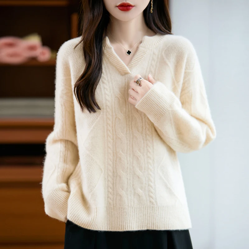 100% Wool Thickened V - neck Cable Knit Women's Pullover, An Elegant and Warm Fashion Choice
100% Wool Thickened V - neck Cable Knit Women's Pullover, An Elegant and Warm Fashion Choice