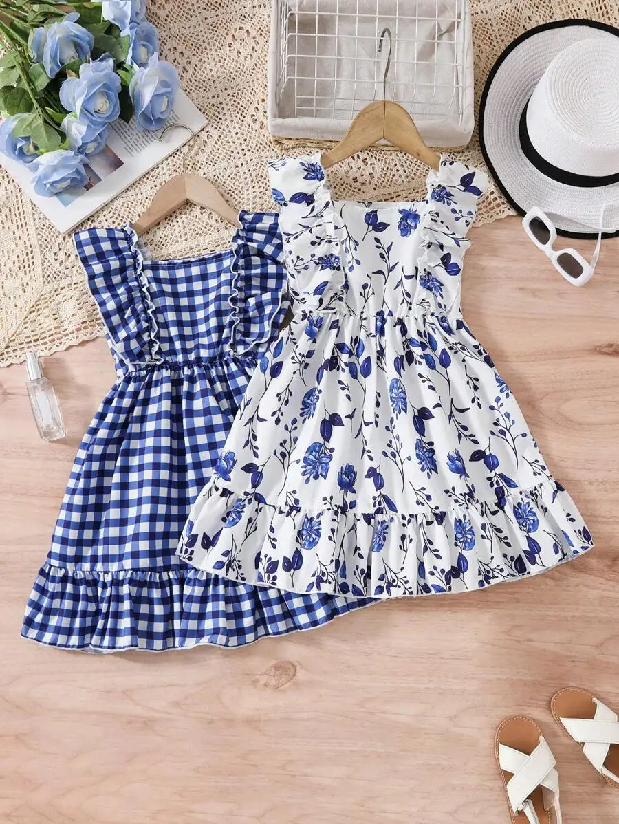 2-Pack Girls Sleeveless Tiered Hem Dresses - Gingham & Floral Print, Summer Casual Wear
2-Pack Girls Sleeveless Tiered Hem Dresses - Gingham & Floral Print, Summer Casual Wear