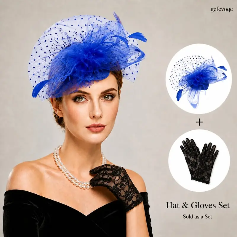 2Pcs Womens Polka Dot Veil Fascinator Hat and Lace Gloves Set for Tea Party Wedding
2Pcs Womens Polka Dot Veil Fascinator Hat and Lace Gloves Set for Tea Party Wedding