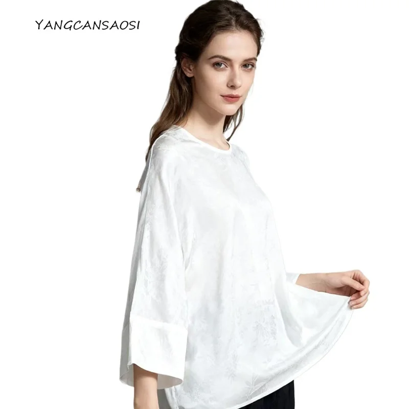 Women's Fashion Clothing 22MM Heavy 100% Natural Mulberry Silk White HuaLuo Loose Batwing Long Sleeve Round Neck T-Shirt
Women's Fashion Clothing 22MM Heavy 100% Natural Mulberry Silk White HuaLuo Loose Batwing Long Sleeve Round Neck T-Shirt