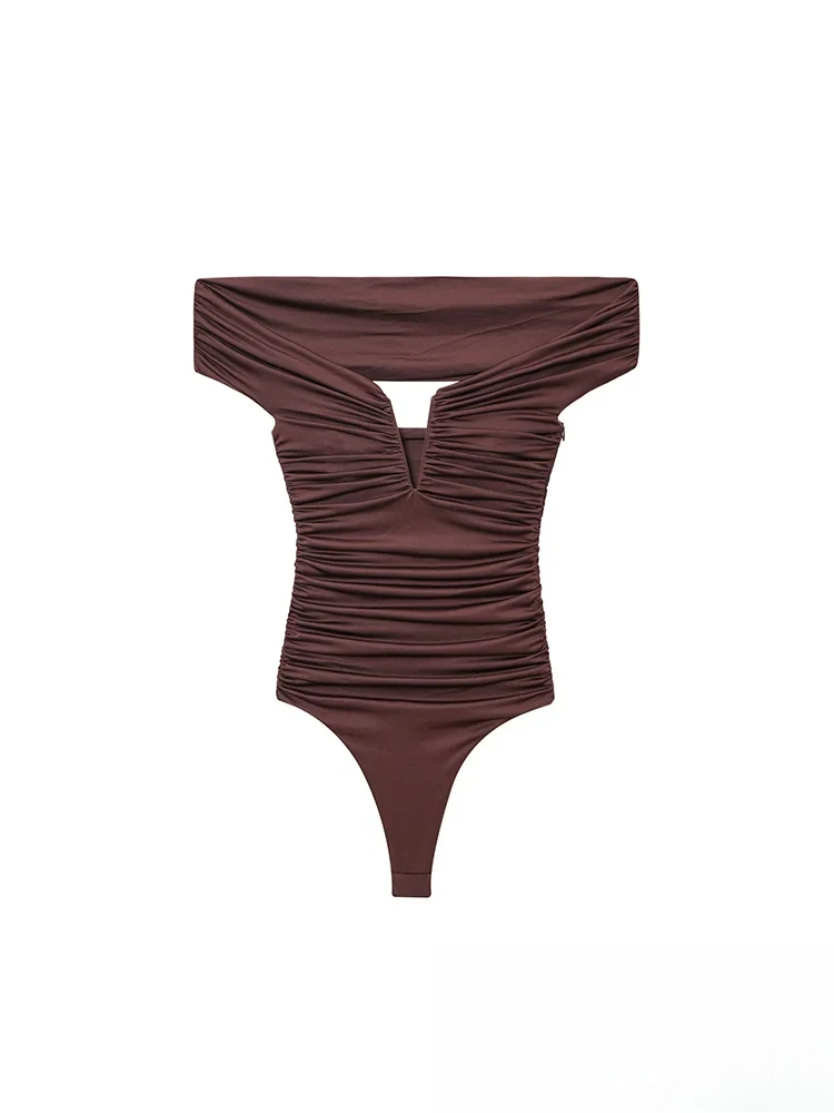 KONDALA сексуальное стильное женское боди коричневого цвета с открытыми плечами и рюшами новая мода 2025 весна-лето праздничные пляжные комбинезоны 
KONDALA сексуальное стильное женское боди коричневого цвета с открытыми плечами и рюшами новая мода 2025 весна-лето праздничные пляжные комбинезоны