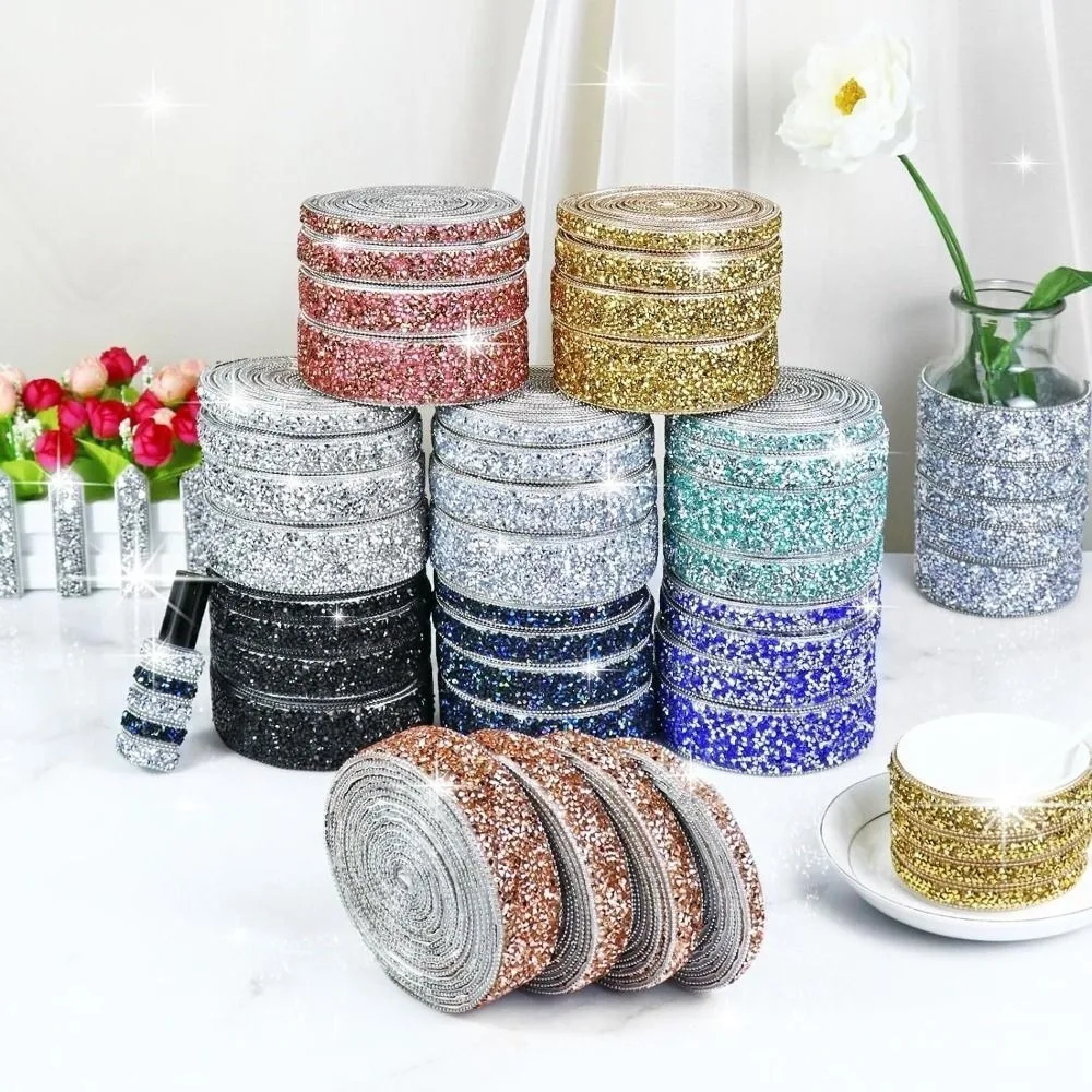 DIY Sticker Bling Crystal Rhinestone Ribbon 1cm Width Diamond Ribbon Self Adhesive Crystal Rhinestone Sticker