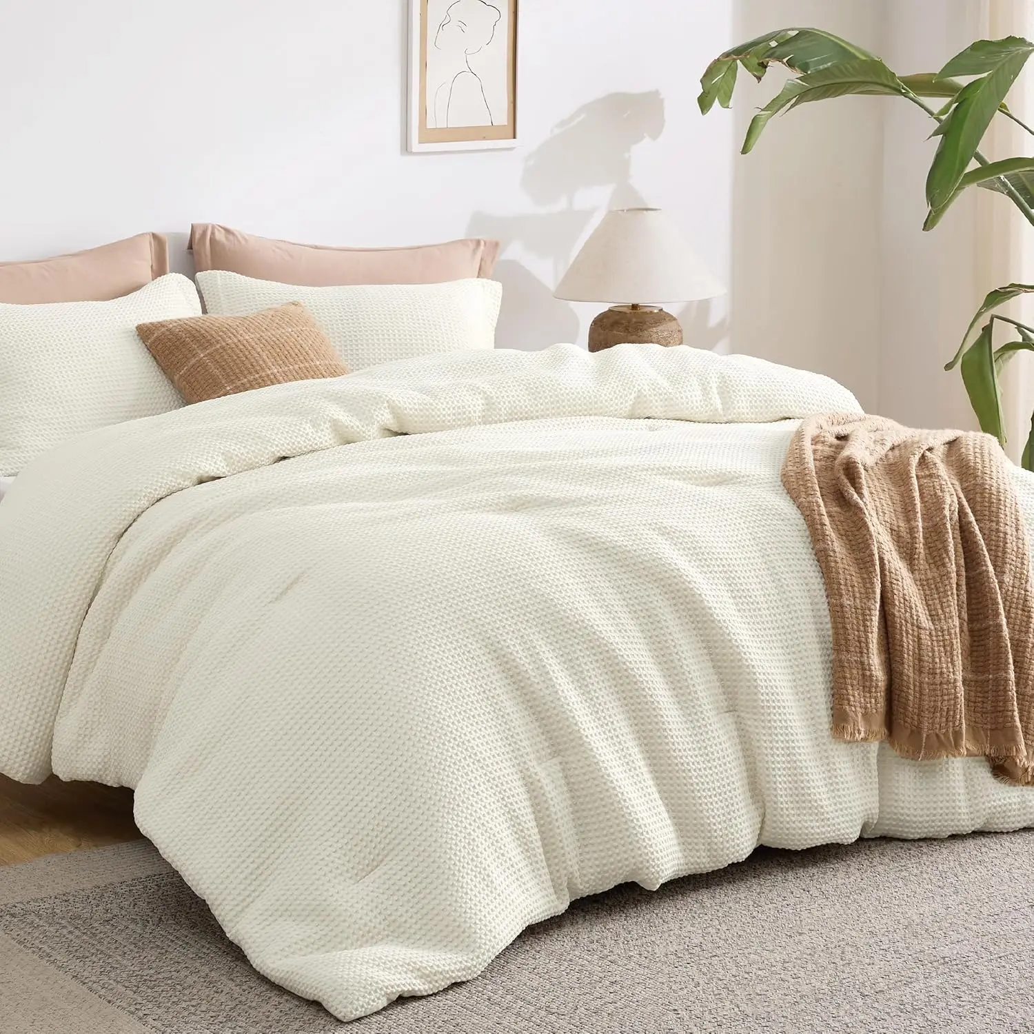 Queen Waffle Comforter Set, Soft Breathable Bedding, 3-Piece Coconut White with Pillow Shams
Queen Waffle Comforter Set, Soft Breathable Bedding, 3-Piece Coconut White with Pillow Shams