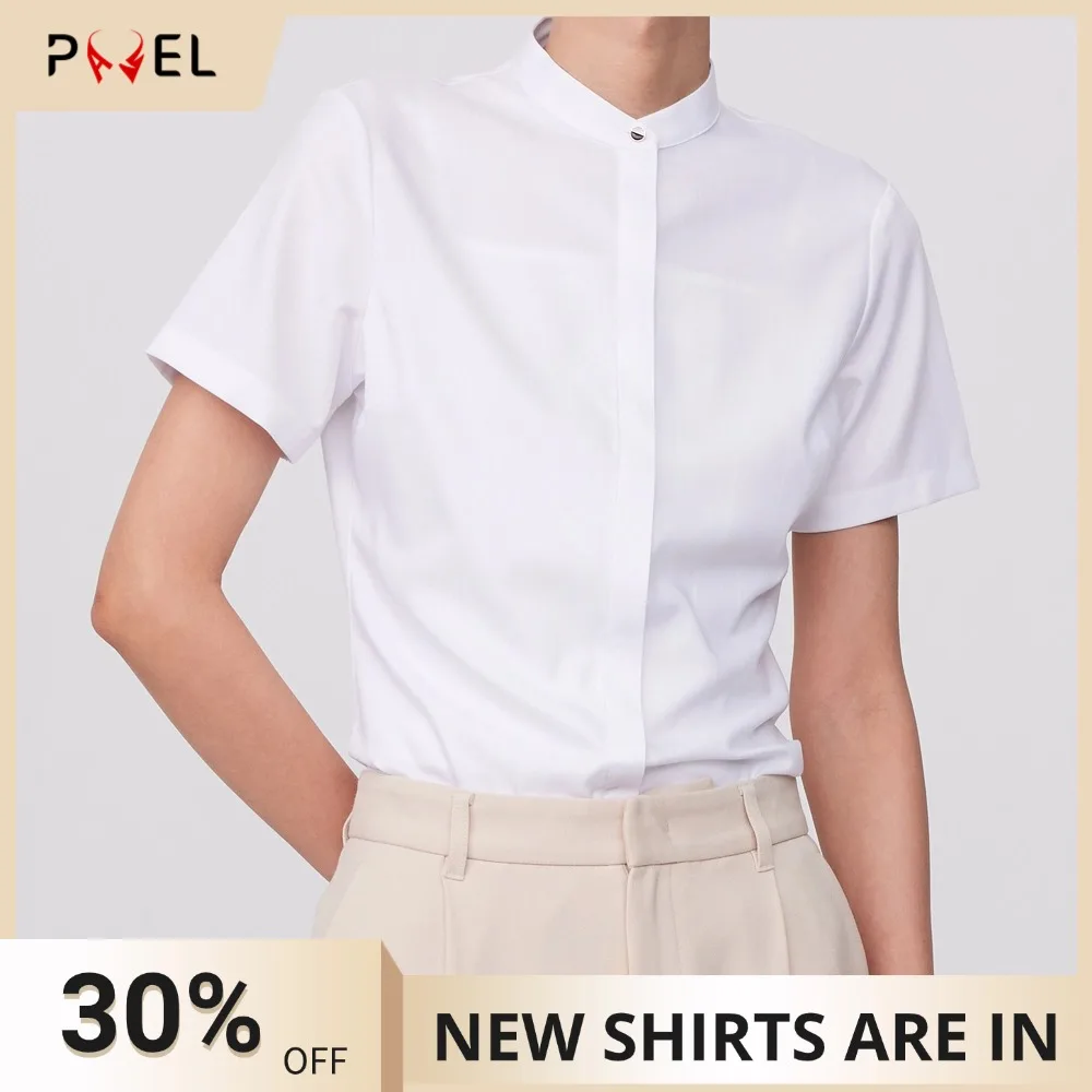 Женская офисная женская рубашка с коротким рукавом и воротником-стойкой без кармана, со сборками на пуговицах, облегающая легкая эластичная блузка, рубашки
Женская офисная женская рубашка с коротким рукавом и воротником-стойкой без кармана, со сборками на пуговицах, облегающая легкая эластичная блузка, рубашки