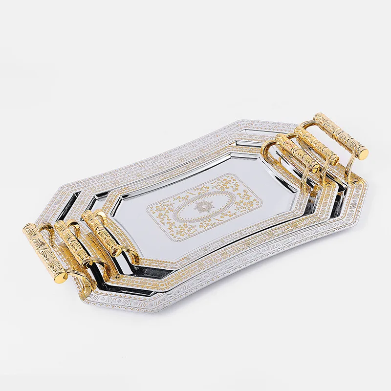 European Style Gold Carved Stainless Steel Fruit Tray Dessert Hotel Tray Coffee Shop Western Restaurant Fruit Pastry Plate
European Style Gold Carved Stainless Steel Fruit Tray Dessert Hotel Tray Coffee Shop Western Restaurant Fruit Pastry Plate