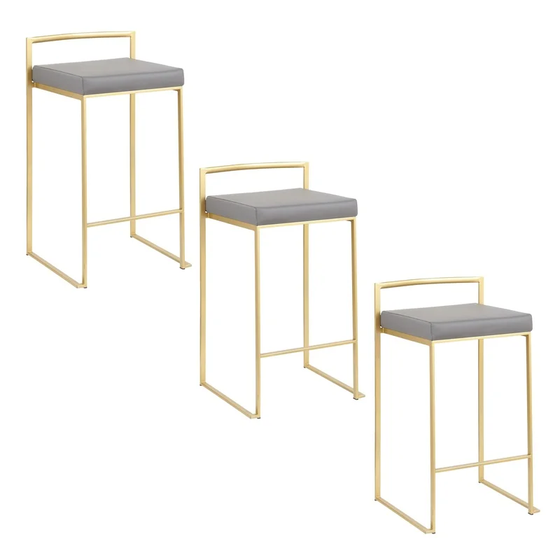 Gold Metal Counter Stools with Grey Faux Leather - Set of 3
Gold Metal Counter Stools with Grey Faux Leather - Set of 3