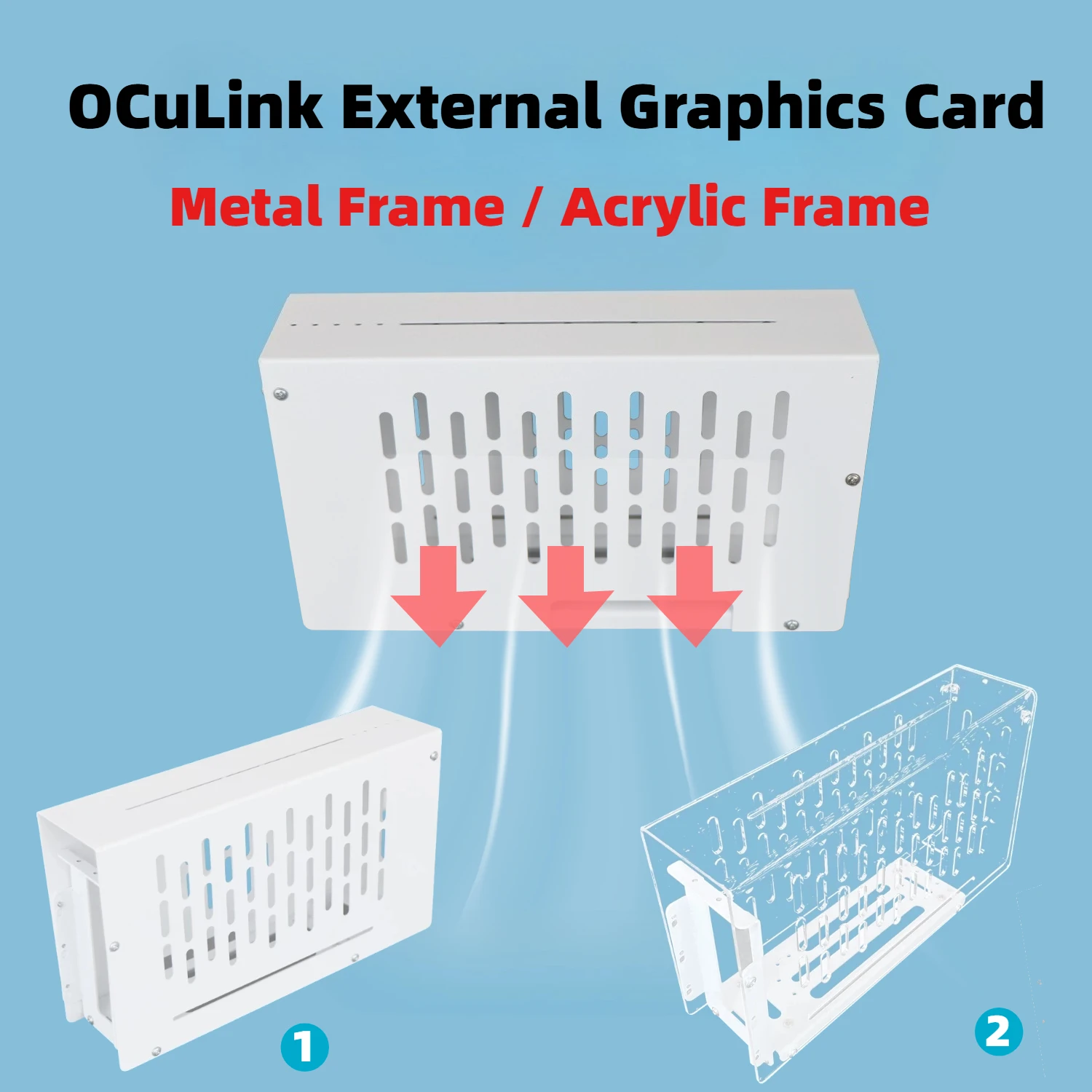 eGPU Laptop External Graphics Card Metal Bracket Base+Acrylic Frame Video Cards GPU Dock Holder Kit for Oculink External PC Case