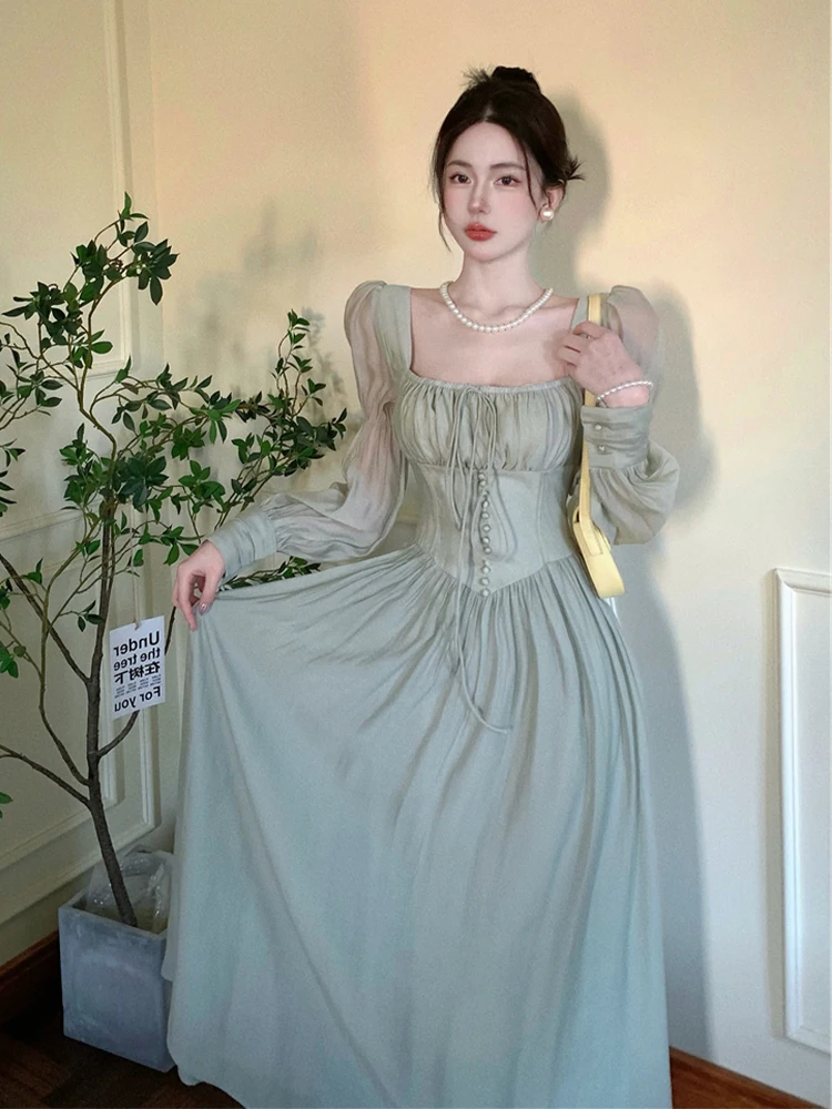 Soft Vintage Square Collar Long Dress Slimming Princess Style High Waist A-Line Skirt Korean Commute Style Summer Dress
Soft Vintage Square Collar Long Dress Slimming Princess Style High Waist A-Line Skirt Korean Commute Style Summer Dress
