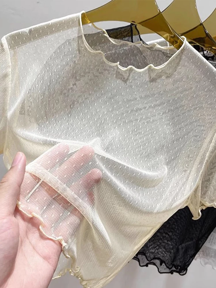 Dot Mesh Base Shirt Women Summer Thin Veil Strap Dresses Inner Short Sleeve T-Shirt Perforation Cover up Silk Top
Dot Mesh Base Shirt Women Summer Thin Veil Strap Dresses Inner Short Sleeve T-Shirt Perforation Cover up Silk Top
