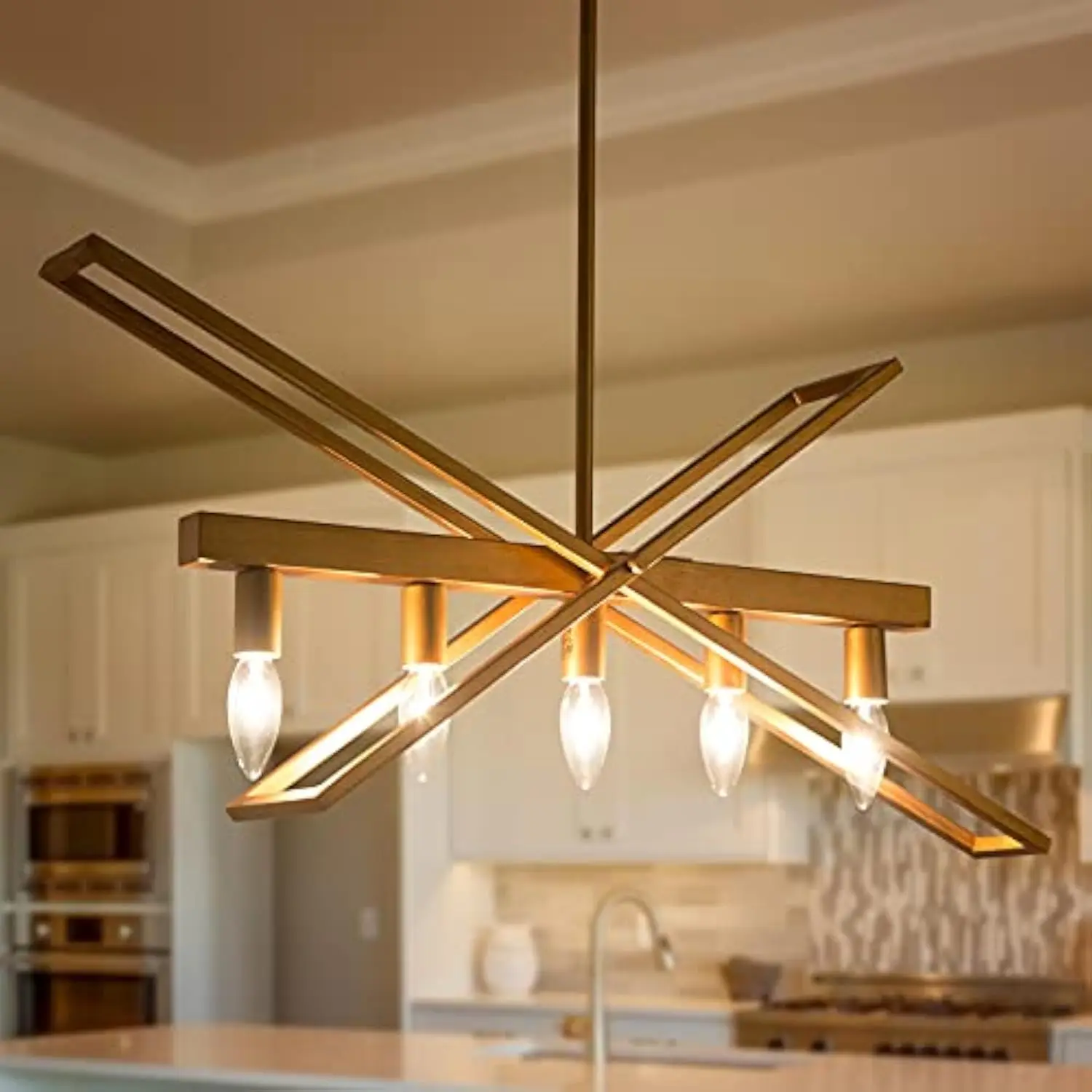 Gold Chandelier, 5-Light Modern Farmhouse Chandelier for Dining Room, 25.5" Geometric Kitchen Island Lighting, Antique Gold Bru
Gold Chandelier, 5-Light Modern Farmhouse Chandelier for Dining Room, 25.5" Geometric Kitchen Island Lighting, Antique Gold Bru