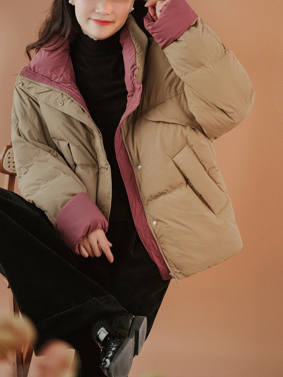 Down Jacket Women Duck Down Pathwork 2024 Winter New Contrasted Color Stand Collar Loose All-Match Bread Jacket Loose T121
Down Jacket Women Duck Down Pathwork 2024 Winter New Contrasted Color Stand Collar Loose All-Match Bread Jacket Loose T121