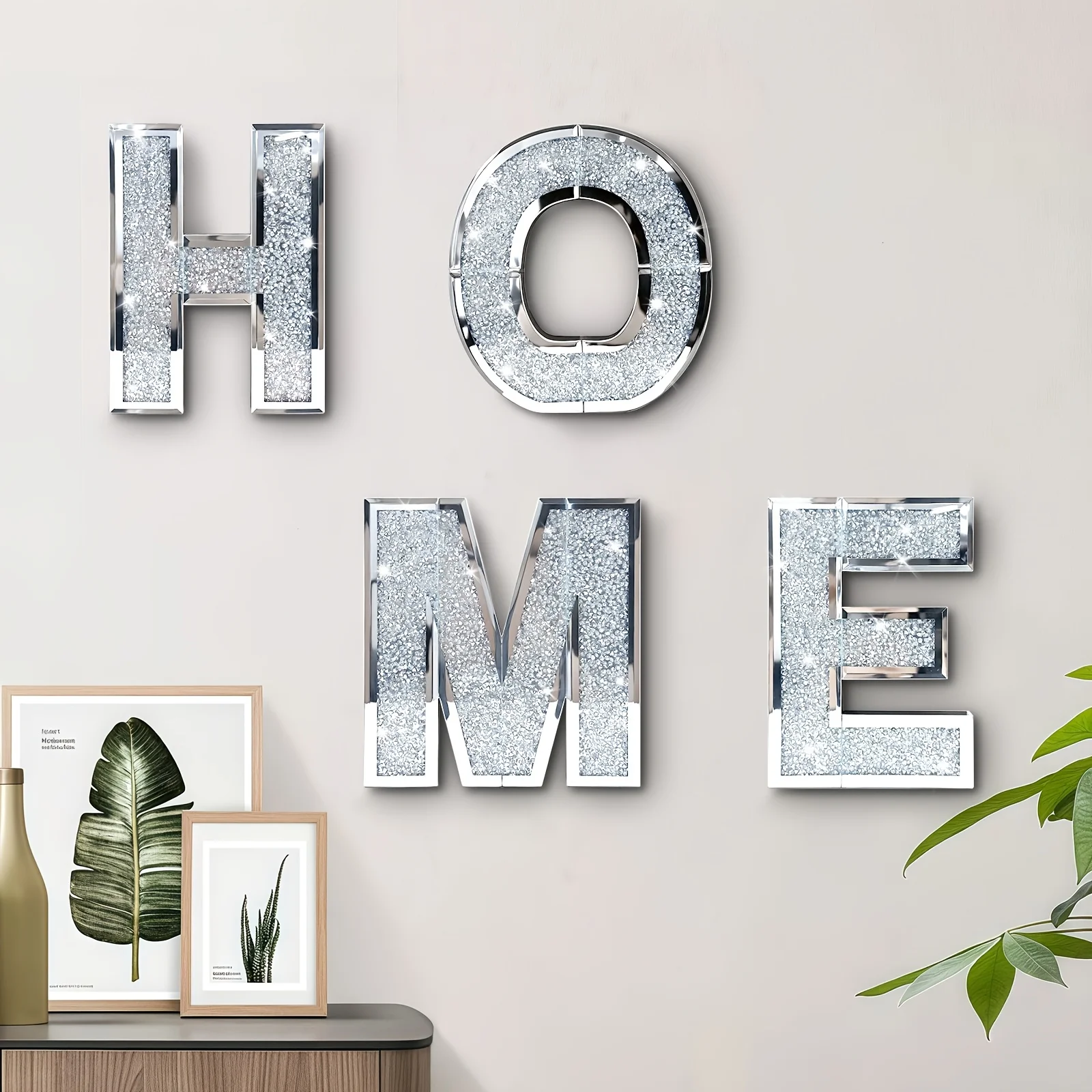 A Collection of Four English Letters Spelling HOME, Featuring a Crystal Diamond Silver Mirror Glass Design for Home Decor. It In
A Collection of Four English Letters Spelling HOME, Featuring a Crystal Diamond Silver Mirror Glass Design for Home Decor. It In