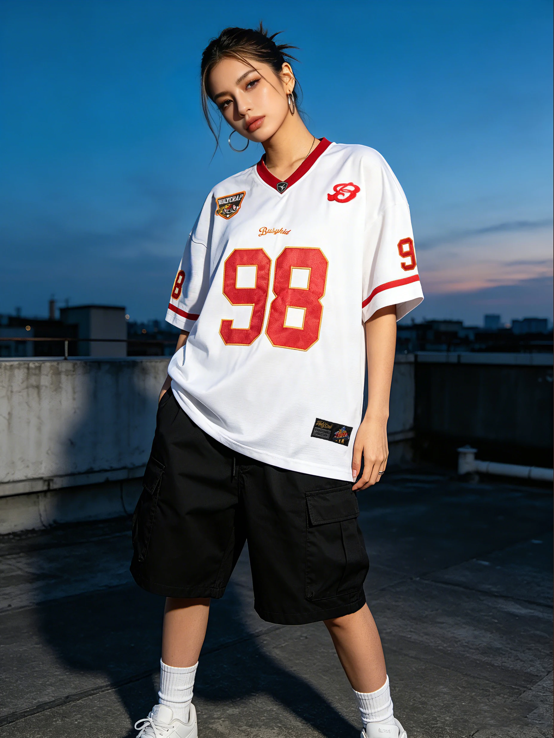 Busykid Original Hip Hop Overhead Shirt Short Sleeve American White Silk Embroidery T Shirt Street Dance Half Sleeve for Teens
Busykid Original Hip Hop Overhead Shirt Short Sleeve American White Silk Embroidery T Shirt Street Dance Half Sleeve for Teens