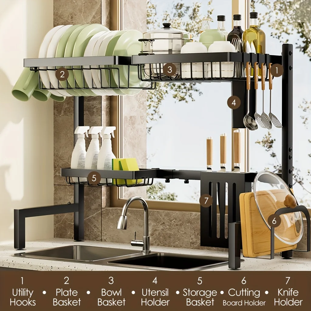 usExpandable Multi-Tier Black Kitchen Organizer with Dish Rack, Drainage Tray, Spice Shelf & Towel Holder - Space-Saving Sink Storage for Dishes, Utensils | Durable Black Metal | Dustproof Design, Kitchen Accessories, Kitchen Organizers And Storaged
usExpandable Multi-Tier Black Kitchen Organizer with Dish Rack, Drainage Tray, Spice Shelf & Towel Holder - Space-Saving Sink Storage for Dishes, Utensils | Durable Black Metal | Dustproof Design, Kitchen Accessories, Kitchen Organizers And Storaged