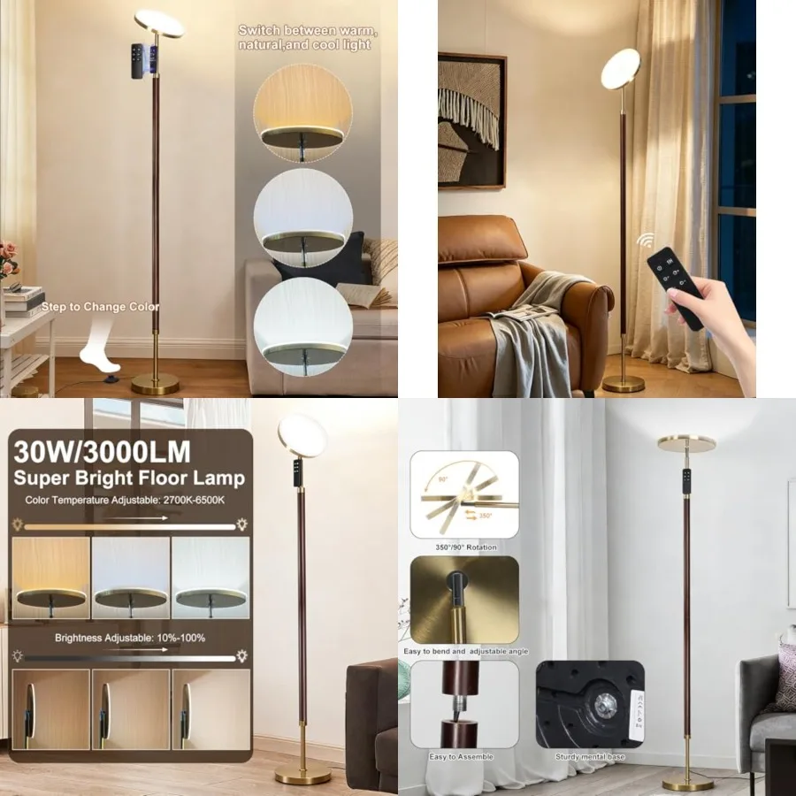 Wood Floor Lamp 30W 3000Lm Super Bright LED Wooden Floor Lamp, Remote Control 69" Tall Standing Lamp Stepless Dimming and Color
Wood Floor Lamp 30W 3000Lm Super Bright LED Wooden Floor Lamp, Remote Control 69" Tall Standing Lamp Stepless Dimming and Color