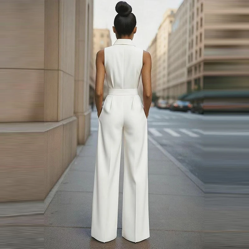 Elegant Lapel Button Office Playsuits 2025 Casual Lace-Up Solid Color Long Jumpsuits Women Fashion Waist Pocket Straight Romper
Elegant Lapel Button Office Playsuits 2025 Casual Lace-Up Solid Color Long Jumpsuits Women Fashion Waist Pocket Straight Romper