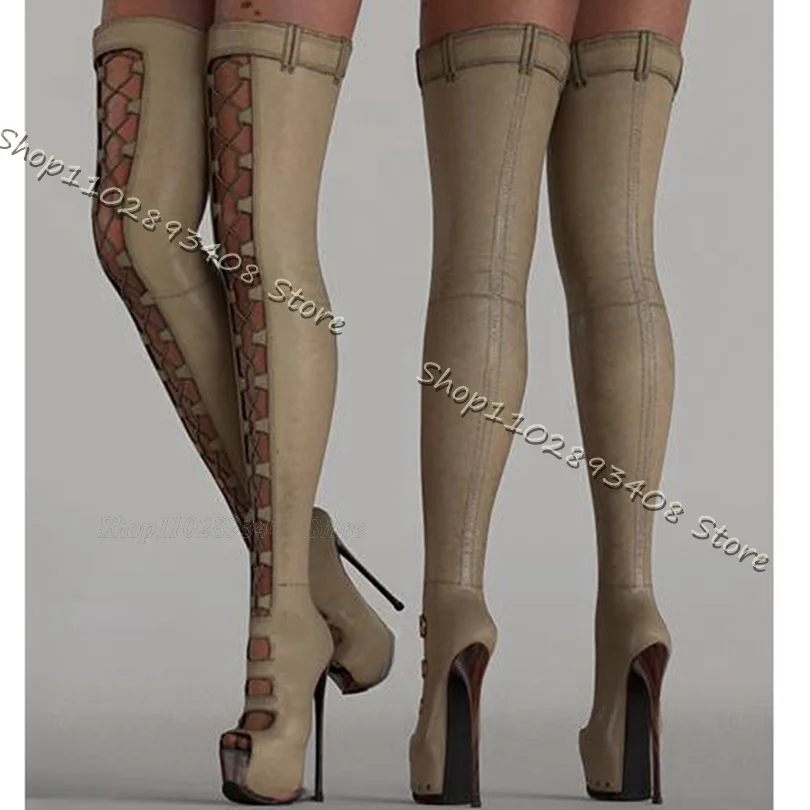 Black Platform Lace up Hollow Boots Back Zipper Thin High Heels Peep Toe Shoes Design Women Over Knee Boots Zapatos Para Mujere
Black Platform Lace up Hollow Boots Back Zipper Thin High Heels Peep Toe Shoes Design Women Over Knee Boots Zapatos Para Mujere