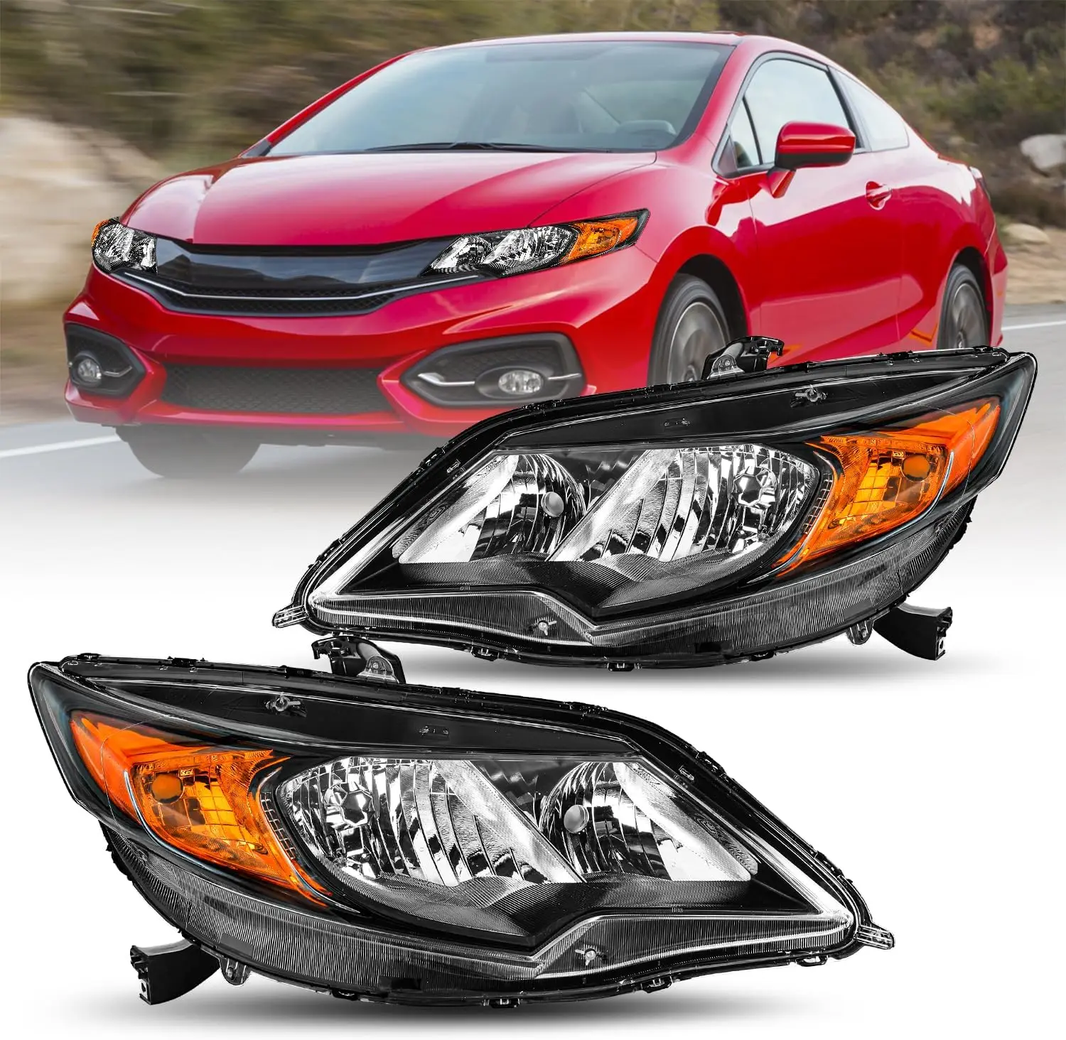 Headlight Assembly for 2014-2015 Honda Civic Coupe 2-Door Factory Halogen Headlamp Replacement Pair (Driver & Passenger Side)
Headlight Assembly for 2014-2015 Honda Civic Coupe 2-Door Factory Halogen Headlamp Replacement Pair (Driver & Passenger Side)