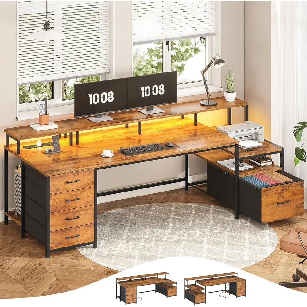 Home Oice Desk with ile Der & Power Outlet, 75'' Large Computer Desk with 5 Der, Storage Shelves, Monitor Shel and Led Lights, 2
Home Oice Desk with ile Der & Power Outlet, 75'' Large Computer Desk with 5 Der, Storage Shelves, Monitor Shel and Led Lights, 2