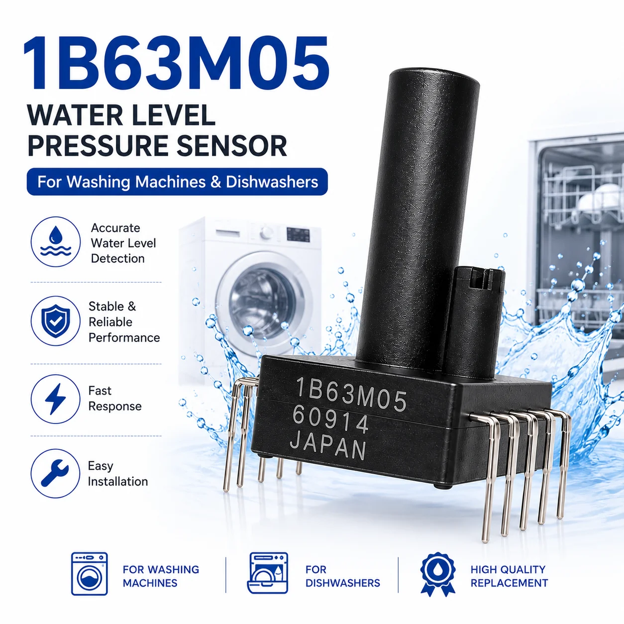 ADP51B63M05 Water Level Pressure Sensor Micro Pressure Sensor for Washing Machine Dishwasher Replacement Parts
ADP51B63M05 Water Level Pressure Sensor Micro Pressure Sensor for Washing Machine Dishwasher Replacement Parts