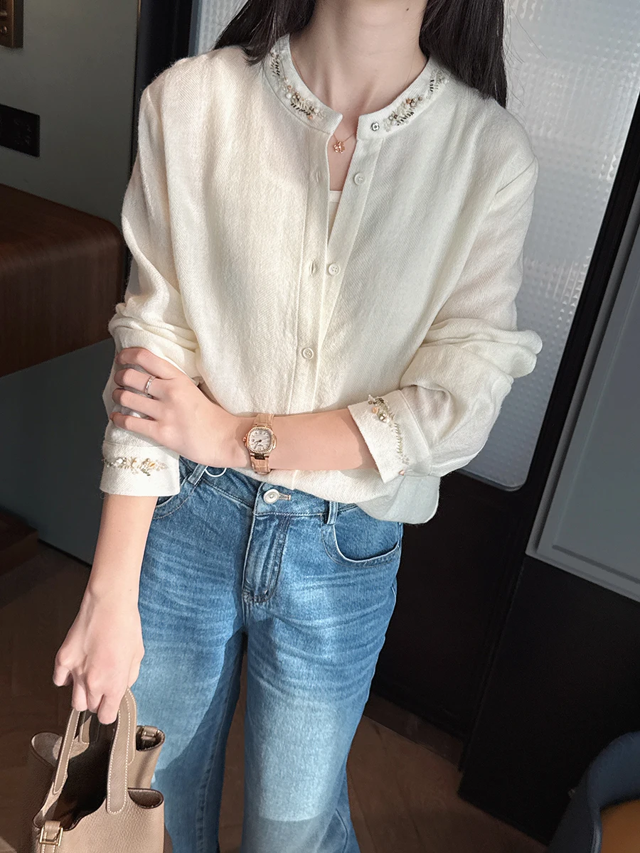 Ele Gentle Wool Embroidered Loose Long Sve irt Stand Collar Dra Good out of Film Spring 2026 Women's Faion
Ele Gentle Wool Embroidered Loose Long Sve irt Stand Collar Dra Good out of Film Spring 2026 Women's Faion