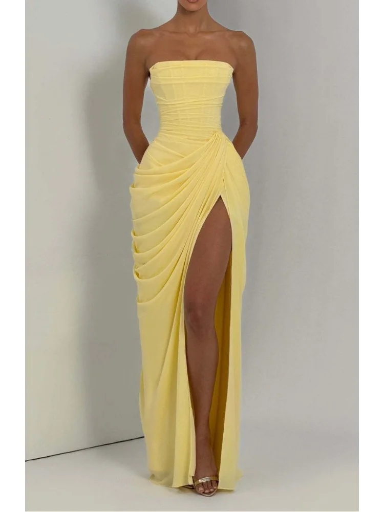 2026 New Womens Solid Pleated Strapless Sexy Off Shoulder High Waist Split Backless Bodycon Evening Party Formal Maxi Gown Dress
2026 New Womens Solid Pleated Strapless Sexy Off Shoulder High Waist Split Backless Bodycon Evening Party Formal Maxi Gown Dress