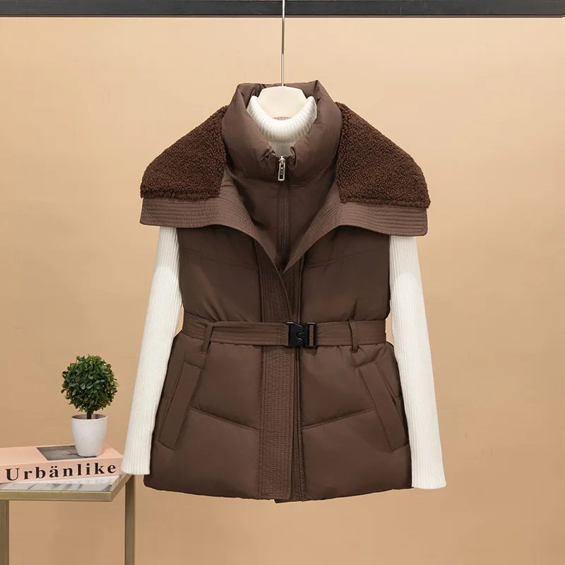 Fashion Stand Up Collar Zipper Waistcoat Warm Sleeveless Quilted Coats Autumn Winter Belt Slim Cotton Jacket Vest for Women
Fashion Stand Up Collar Zipper Waistcoat Warm Sleeveless Quilted Coats Autumn Winter Belt Slim Cotton Jacket Vest for Women