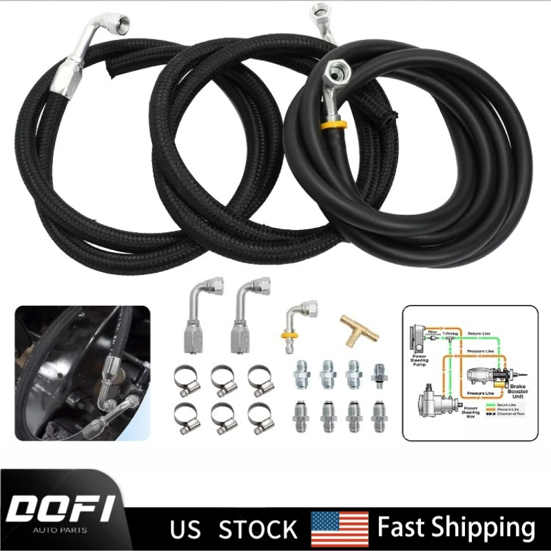 Niversal Power Steering Hose Kit W/ 6AN Fittings for Hydroboost Brake Booster Complete Hookup Kit for Truck / Car / Hot Rod
Niversal Power Steering Hose Kit W/ 6AN Fittings for Hydroboost Brake Booster Complete Hookup Kit for Truck / Car / Hot Rod
