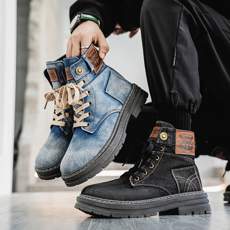 Retro Men's Platform Denim Boots High Quality Men Tooling Boots Fashion Trend Denim Versatile Casual Shoes High Top Working Shoe
Retro Men's Platform Denim Boots High Quality Men Tooling Boots Fashion Trend Denim Versatile Casual Shoes High Top Working Shoe