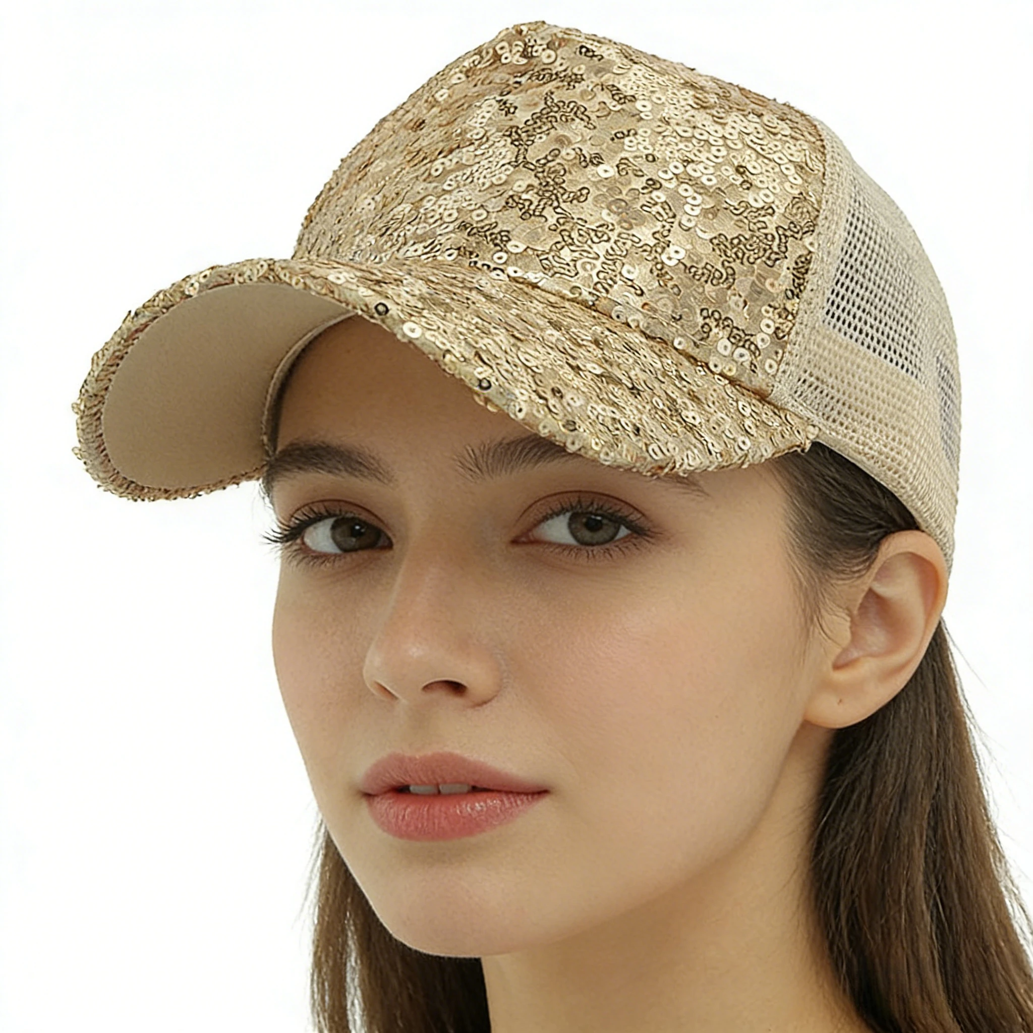 Women Sequin Baseball Cap Mesh Trucker Hat Adjustable Shiny Casual Cap
Women Sequin Baseball Cap Mesh Trucker Hat Adjustable Shiny Casual Cap