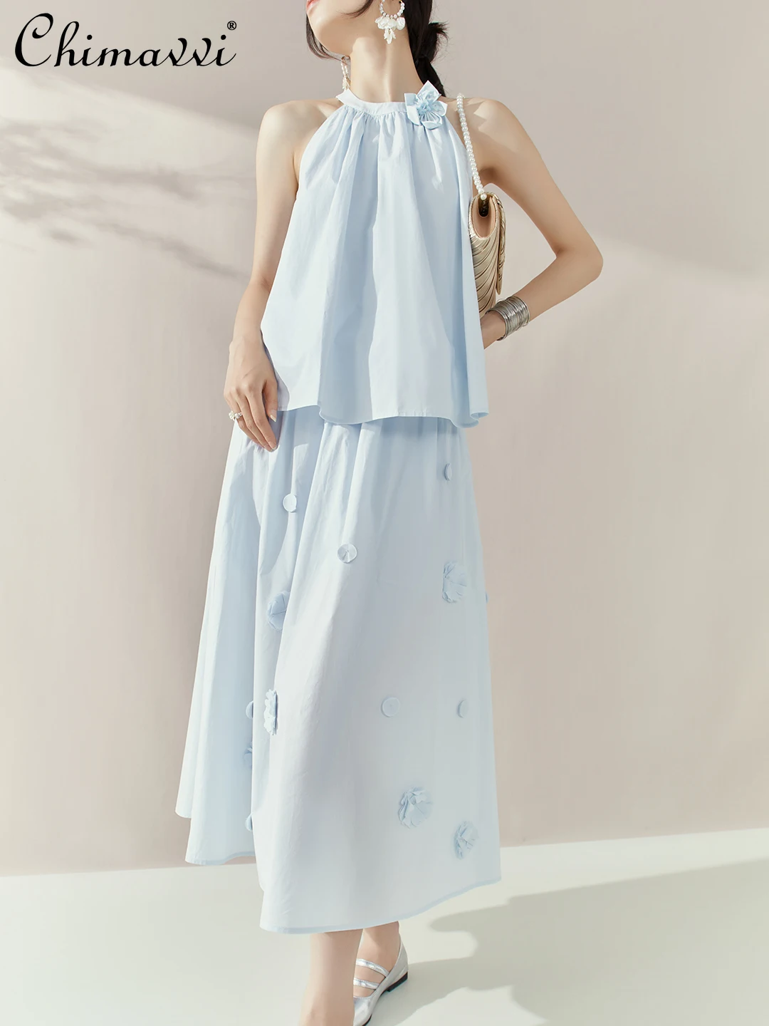 French Casual Vacation Style 3D Flower Halter Sleeveless Tank Tops High Waist Slim A-line Long Skirt Two-piece Set Women Summer
French Casual Vacation Style 3D Flower Halter Sleeveless Tank Tops High Waist Slim A-line Long Skirt Two-piece Set Women Summer