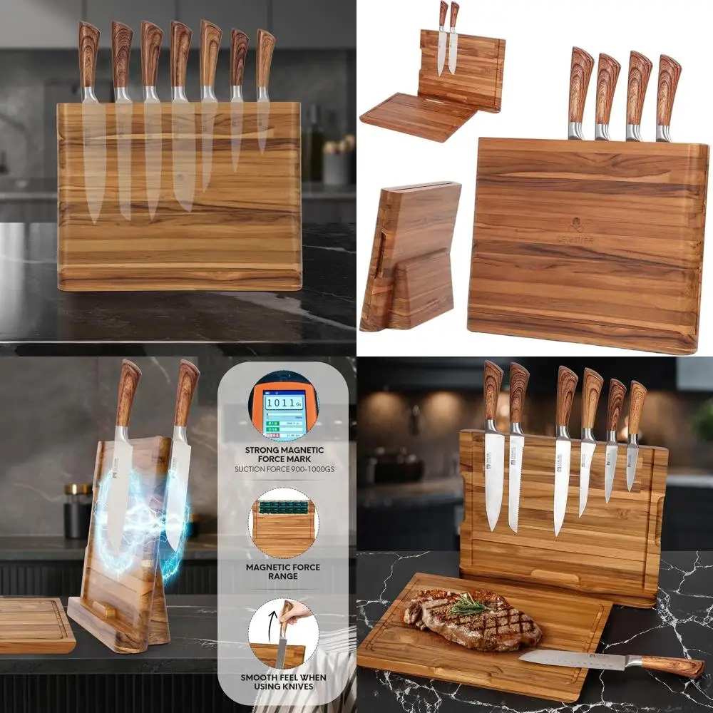 Premium Teak Wood Magnetic Knife Block with Built-In Cutting Board - Space-Saving Solution for Large Kitchens
Premium Teak Wood Magnetic Knife Block with Built-In Cutting Board - Space-Saving Solution for Large Kitchens