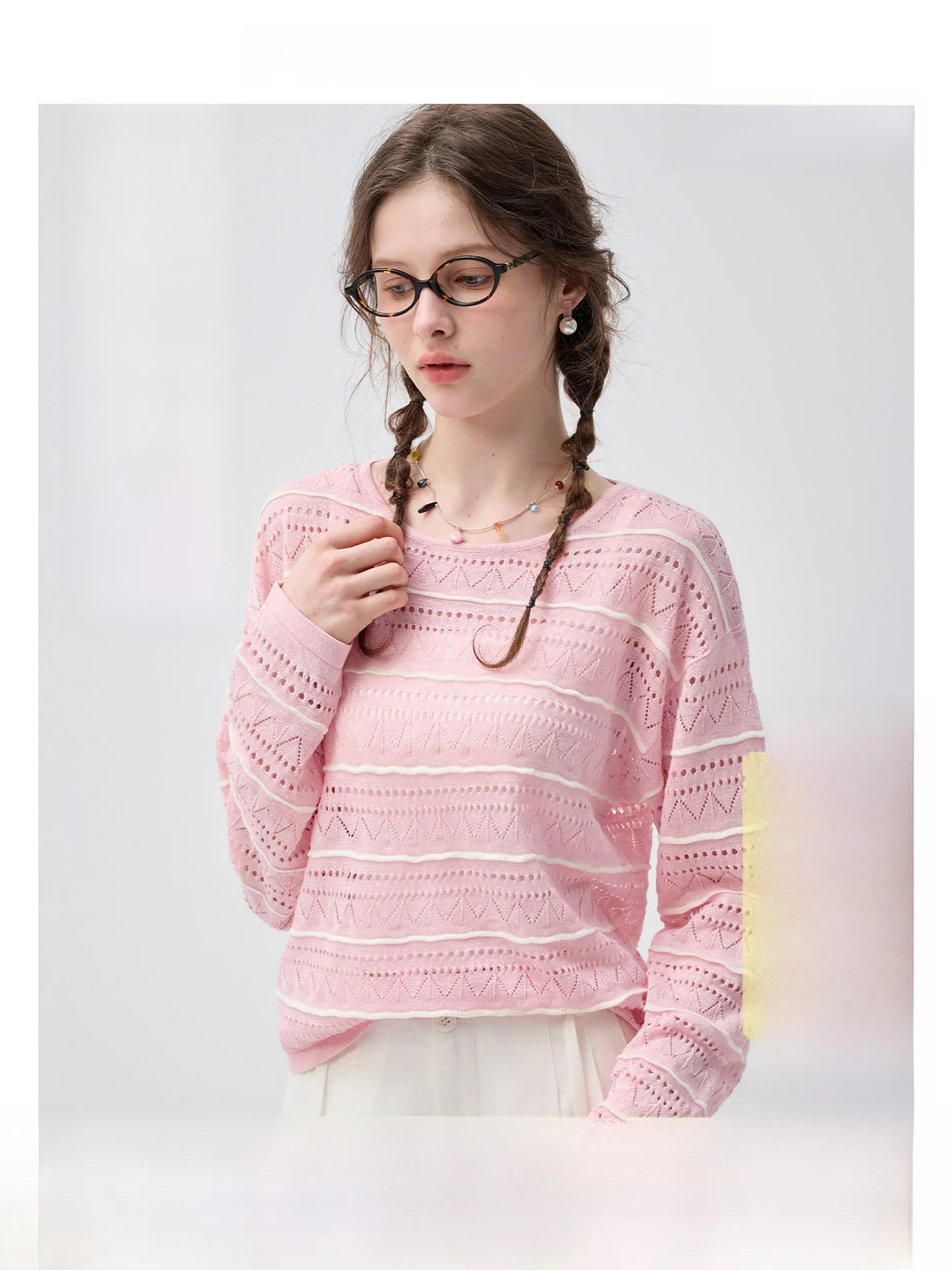 VEGA CHANG round Neck Knitted Sweater Casual Striped Hollow out Breathable Korean Style Long Sleeve Women's Summer Top
VEGA CHANG round Neck Knitted Sweater Casual Striped Hollow out Breathable Korean Style Long Sleeve Women's Summer Top