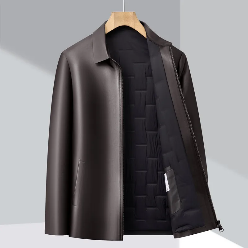 Winter Thiened Men's Leather Jaet Warm Quilted Collar down Coat Casual Middle-Aged Dad Sle Outerwear Stand Fit Zipper
Winter Thiened Men's Leather Jaet Warm Quilted Collar down Coat Casual Middle-Aged Dad Sle Outerwear Stand Fit Zipper