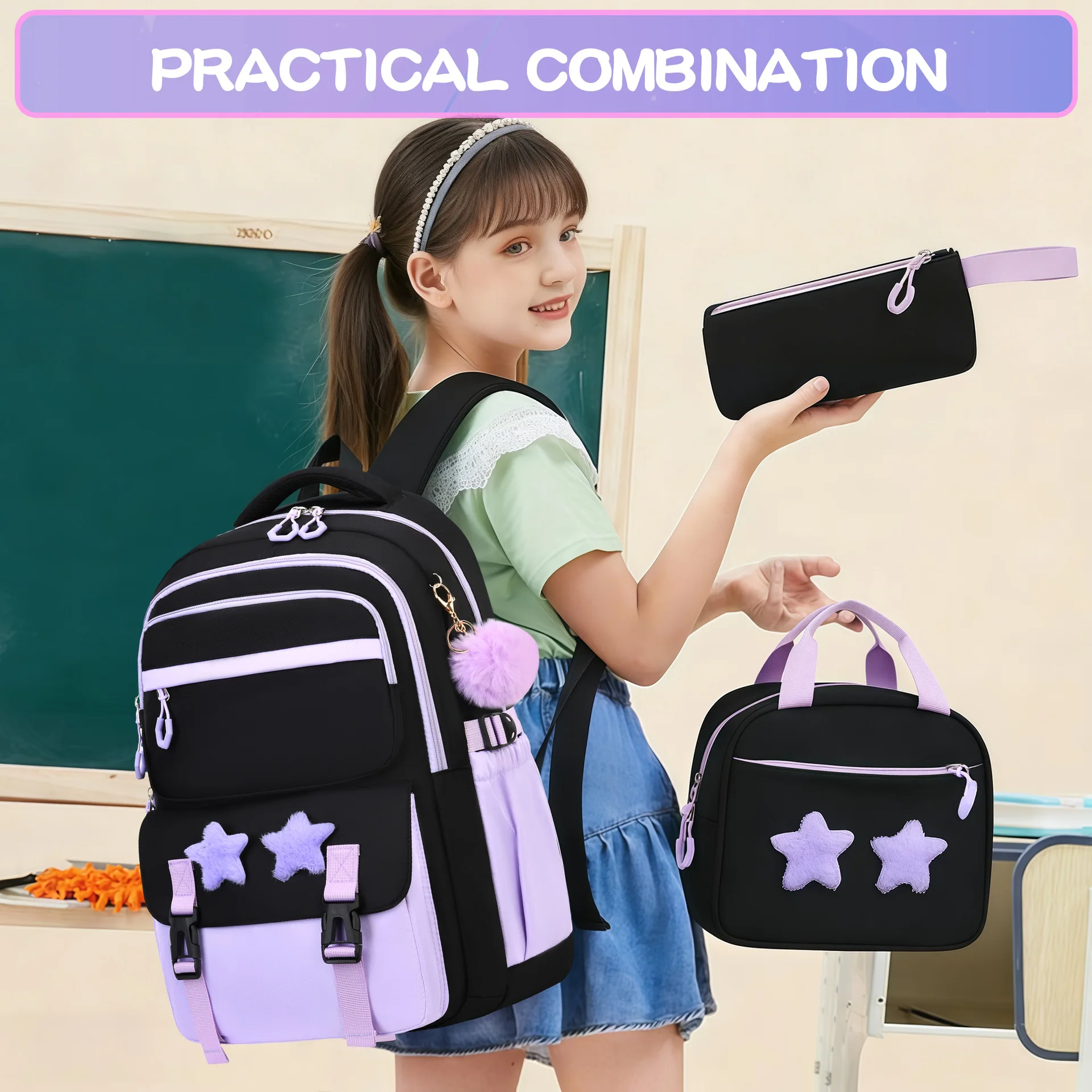 3PCS/Set Pentagram School Bags For Junior High School Girls Large Capacity Backpack Pencil Case Lunch Bag Primary School Student
3PCS/Set Pentagram School Bags For Junior High School Girls Large Capacity Backpack Pencil Case Lunch Bag Primary School Student