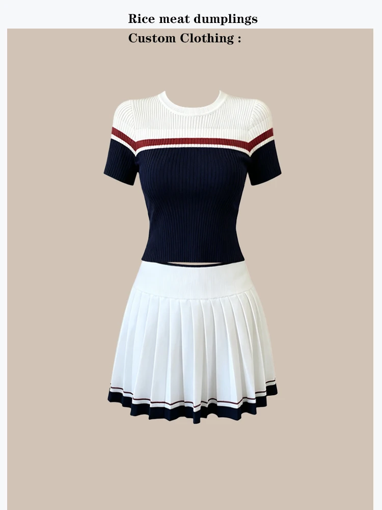 College Style Tennis Club Knitted Short Sleeve Set Women's High Waist Pleated Skirt And round Neck Top Two Piece Suit
College Style Tennis Club Knitted Short Sleeve Set Women's High Waist Pleated Skirt And round Neck Top Two Piece Suit