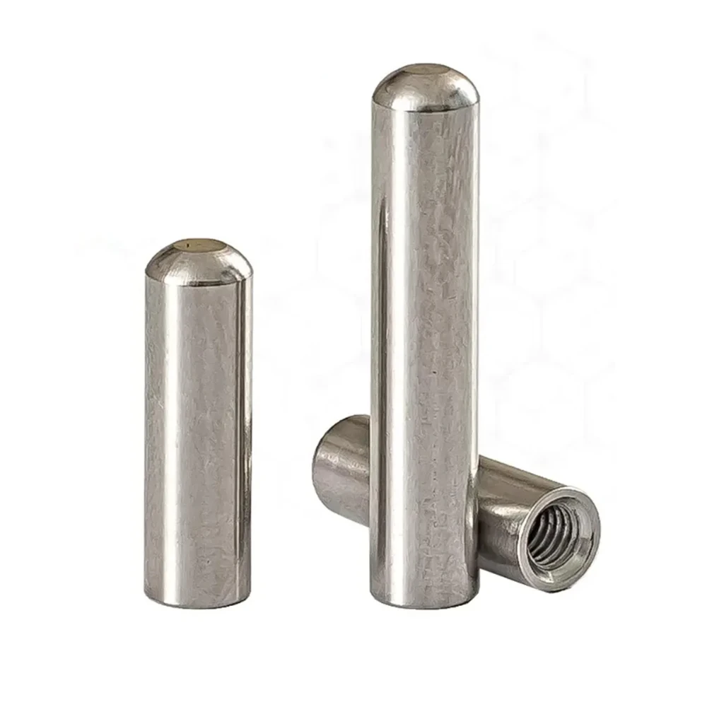 Stainless steel positioning pins (M2-M8) - round head, one end, cylindrical, with internal thread and hole
Stainless steel positioning pins (M2-M8) - round head, one end, cylindrical, with internal thread and hole